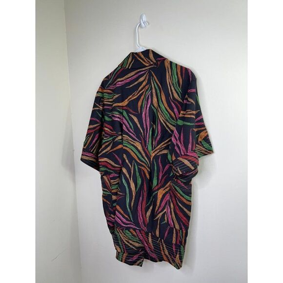 NWT FARM RIO Black Shiny Multicolor Leaf Print Mini Wrap Dress Size XS - Picture 9 of 9